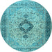 Round Machine Washable Persian Light Blue Traditional Rug, wshtr3143lblu