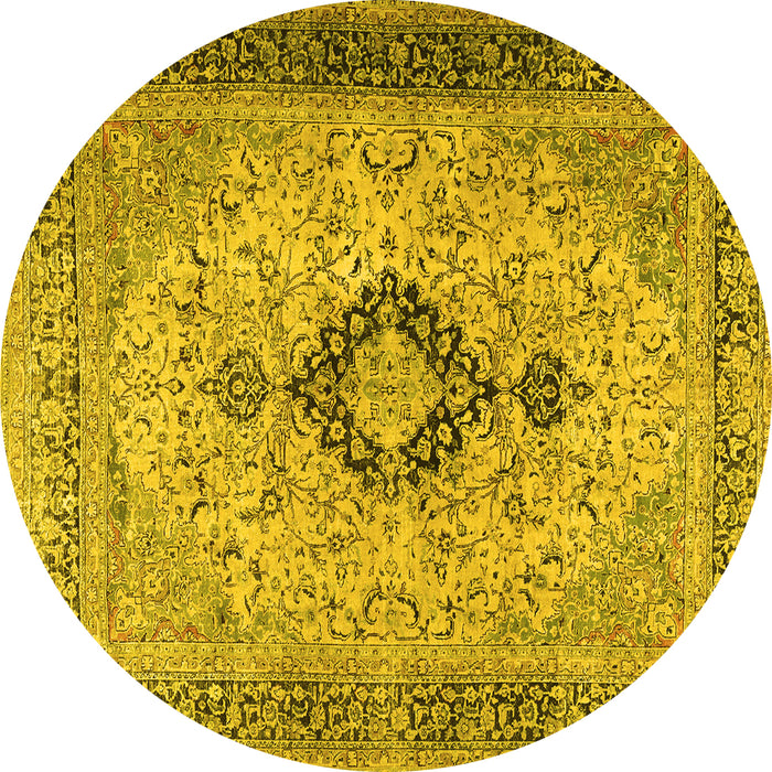 Round Persian Yellow Traditional Rug, tr3143yw