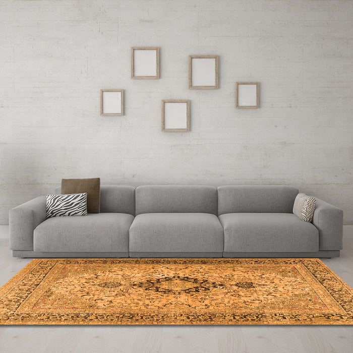 Machine Washable Persian Orange Traditional Area Rugs in a Living Room, wshtr3143org