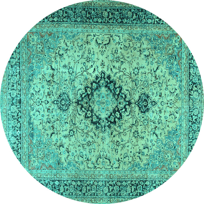 Round Persian Turquoise Traditional Rug, tr3143turq