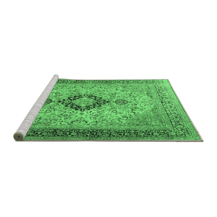 Sideview of Machine Washable Persian Emerald Green Traditional Area Rugs, wshtr3143emgrn