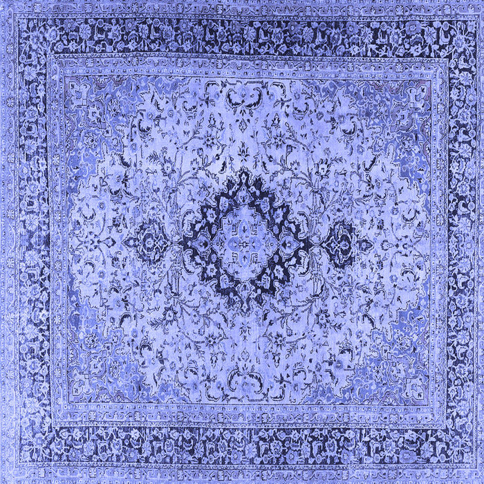 Square Machine Washable Persian Blue Traditional Rug, wshtr3143blu