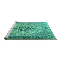 Sideview of Machine Washable Persian Turquoise Traditional Area Rugs, wshtr3143turq