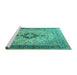 Sideview of Machine Washable Persian Turquoise Traditional Area Rugs, wshtr3143turq