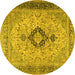 Round Machine Washable Persian Yellow Traditional Rug, wshtr3143yw