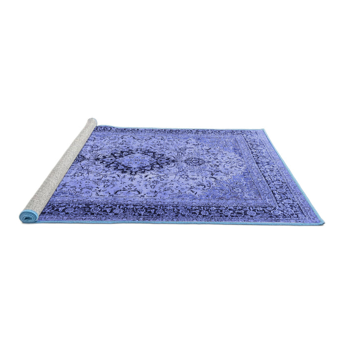 Sideview of Machine Washable Persian Blue Traditional Rug, wshtr3143blu