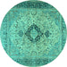 Round Machine Washable Persian Turquoise Traditional Area Rugs, wshtr3143turq