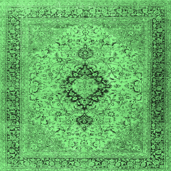 Square Machine Washable Persian Emerald Green Traditional Area Rugs, wshtr3143emgrn