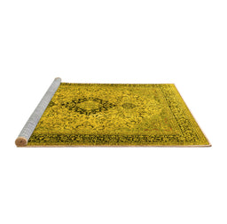 Sideview of Machine Washable Persian Yellow Traditional Rug, wshtr3143yw