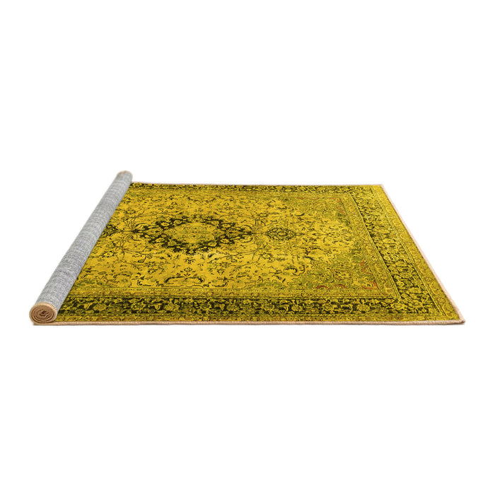 Sideview of Machine Washable Persian Yellow Traditional Rug, wshtr3143yw