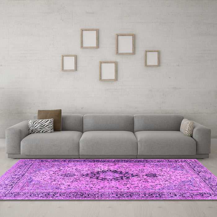 Machine Washable Persian Purple Traditional Area Rugs in a Living Room, wshtr3143pur