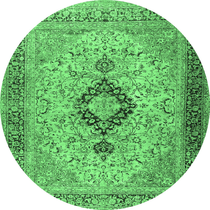 Round Machine Washable Persian Emerald Green Traditional Area Rugs, wshtr3143emgrn