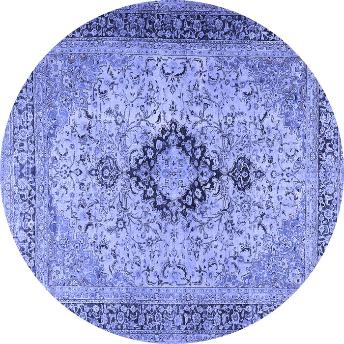 Round Persian Blue Traditional Rug, tr3143blu