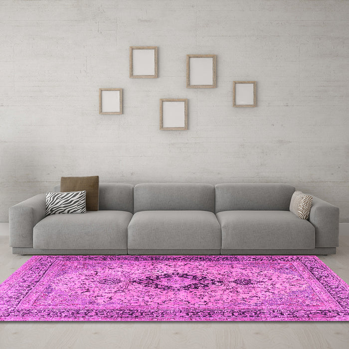 Machine Washable Persian Pink Traditional Rug in a Living Room, wshtr3143pnk