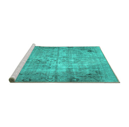 Sideview of Machine Washable Persian Turquoise Traditional Area Rugs, wshtr3144turq