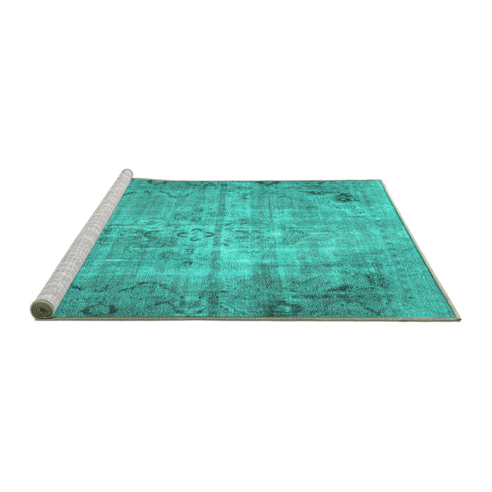 Sideview of Machine Washable Persian Turquoise Traditional Area Rugs, wshtr3144turq