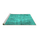 Sideview of Machine Washable Persian Turquoise Traditional Area Rugs, wshtr3144turq