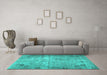 Machine Washable Persian Turquoise Traditional Area Rugs in a Living Room,, wshtr3144turq