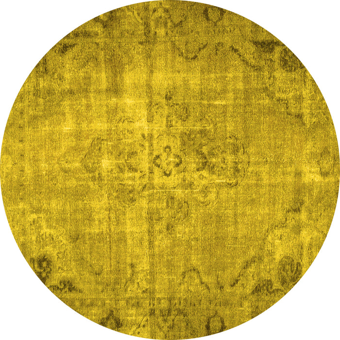 Round Machine Washable Persian Yellow Traditional Rug, wshtr3144yw