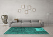 Machine Washable Persian Turquoise Traditional Area Rugs in a Living Room,, wshtr3145turq