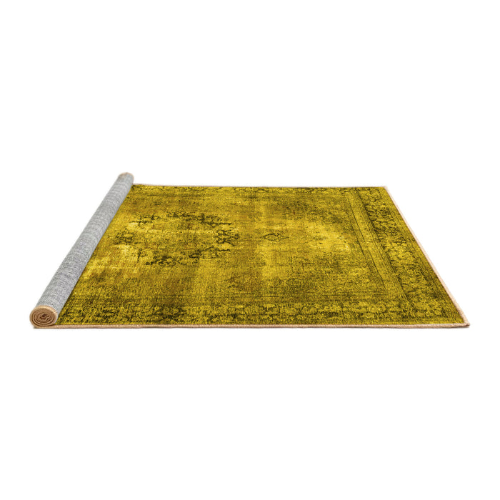 Sideview of Machine Washable Persian Yellow Traditional Rug, wshtr3146yw