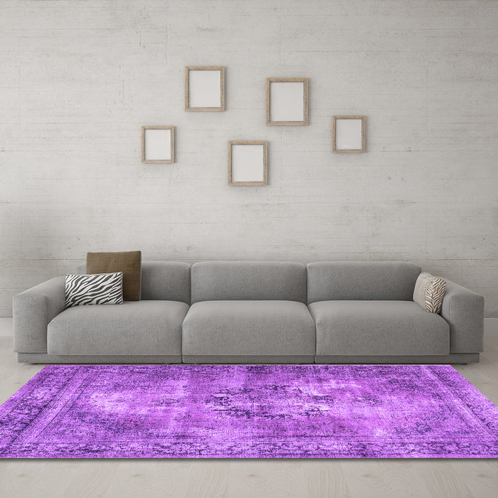 Machine Washable Persian Purple Traditional Area Rugs in a Living Room, wshtr3146pur