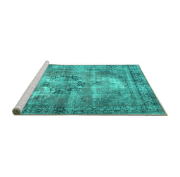 Sideview of Machine Washable Persian Turquoise Traditional Area Rugs, wshtr3146turq