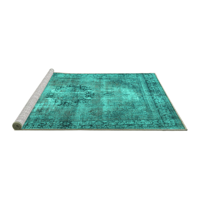 Sideview of Machine Washable Persian Turquoise Traditional Area Rugs, wshtr3146turq