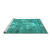 Sideview of Machine Washable Persian Turquoise Traditional Area Rugs, wshtr3146turq