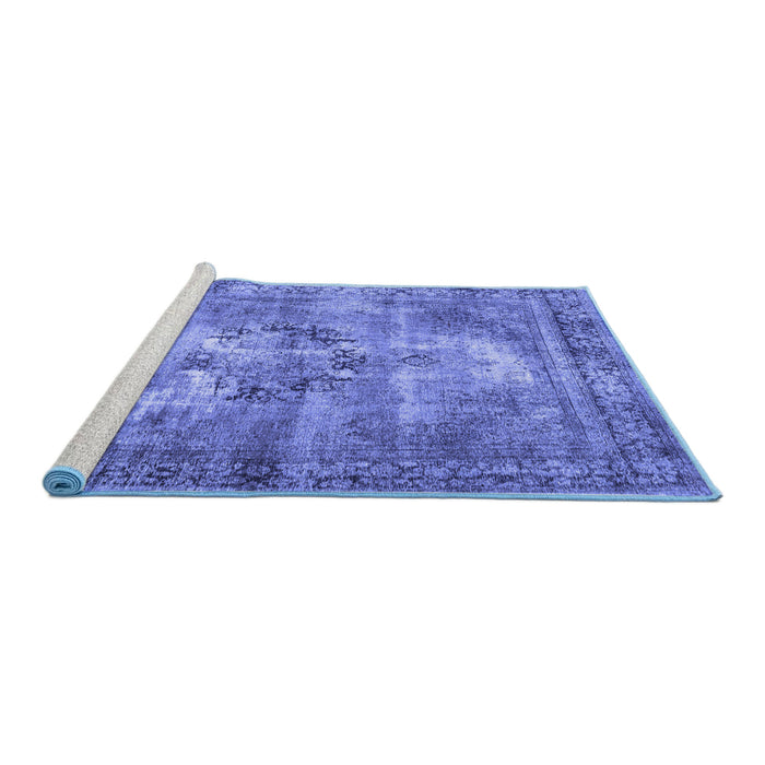 Sideview of Machine Washable Persian Blue Traditional Rug, wshtr3146blu