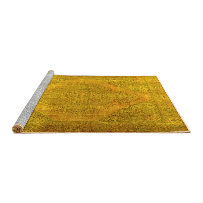 Sideview of Machine Washable Persian Yellow Traditional Rug, wshtr3148yw