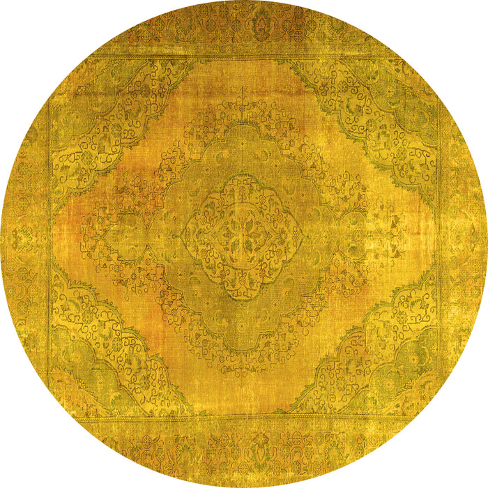Round Machine Washable Persian Yellow Traditional Rug, wshtr3148yw