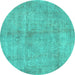 Round Persian Turquoise Traditional Rug, tr3149turq