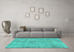 Machine Washable Persian Turquoise Traditional Area Rugs in a Living Room,, wshtr3149turq