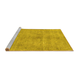 Sideview of Machine Washable Persian Yellow Traditional Rug, wshtr3149yw