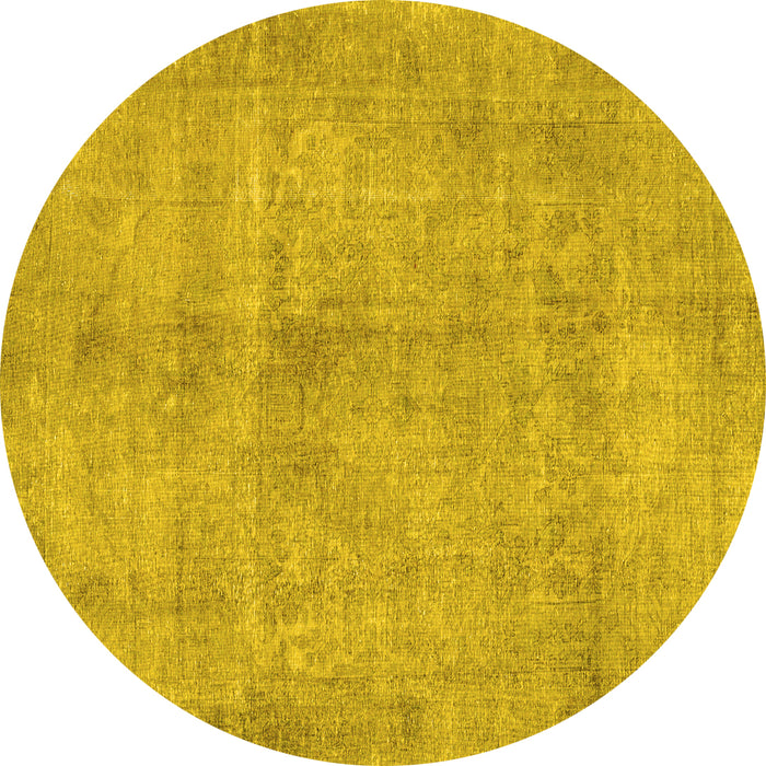 Round Machine Washable Persian Yellow Traditional Rug, wshtr3149yw