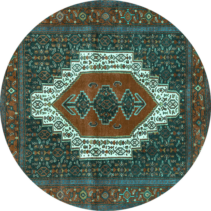 Round Persian Turquoise Traditional Rug, tr314turq