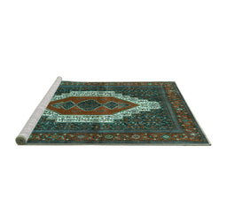 Sideview of Machine Washable Persian Turquoise Traditional Area Rugs, wshtr314turq