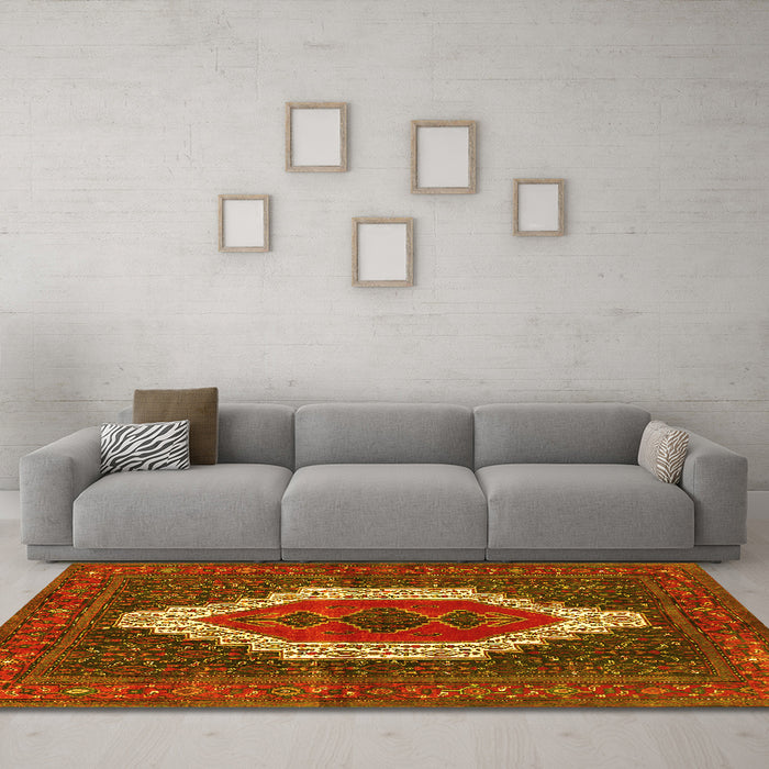 Machine Washable Persian Yellow Traditional Rug in a Living Room, wshtr314yw