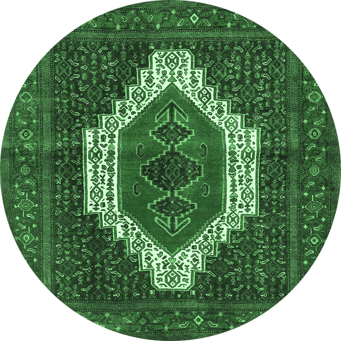 Round Machine Washable Persian Emerald Green Traditional Area Rugs, wshtr314emgrn