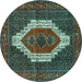 Round Machine Washable Persian Turquoise Traditional Area Rugs, wshtr314turq