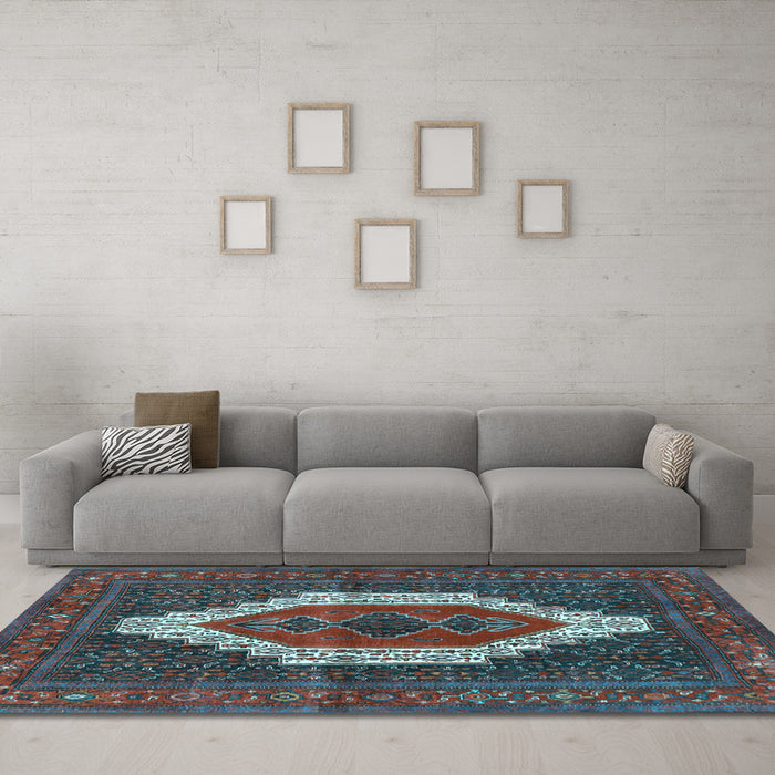 Machine Washable Persian Light Blue Traditional Rug in a Living Room, wshtr314lblu