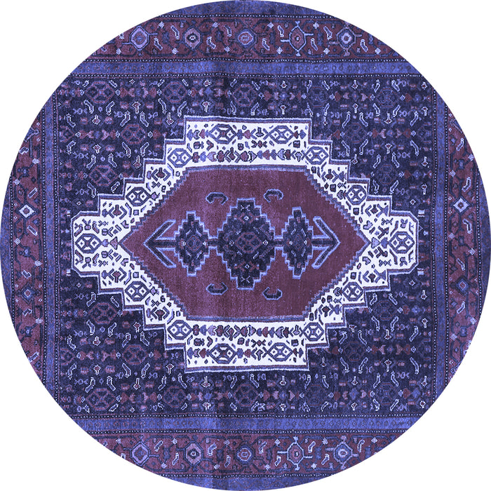 Round Machine Washable Persian Blue Traditional Rug, wshtr314blu