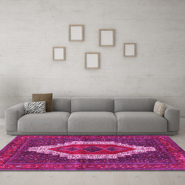 Machine Washable Persian Pink Traditional Rug in a Living Room, wshtr314pnk