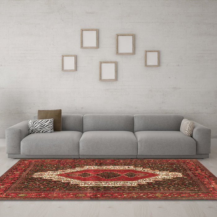 Machine Washable Persian Brown Traditional Rug in a Living Room,, wshtr314brn