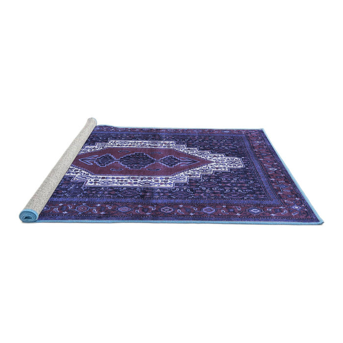 Sideview of Machine Washable Persian Blue Traditional Rug, wshtr314blu