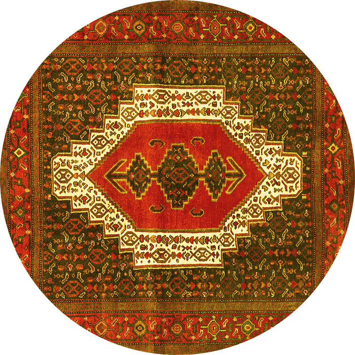 Round Persian Yellow Traditional Rug, tr314yw