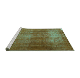 Sideview of Machine Washable Persian Turquoise Traditional Area Rugs, wshtr3150turq