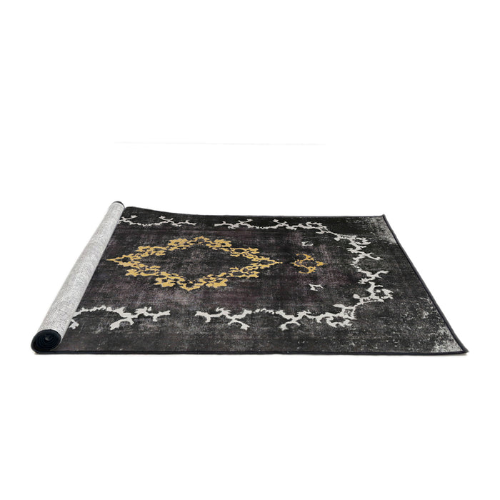 Sideview of Machine Washable Traditional Charcoal Black Rug, wshtr3151