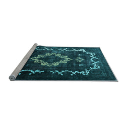 Sideview of Machine Washable Persian Light Blue Bohemian Rug, wshtr3151lblu